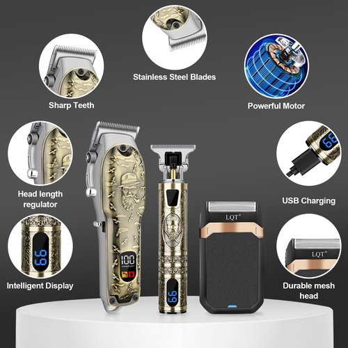 LQT Professional Hair Clipper Set for Men Electric Shaver Razor Cordless Hair Cutting Barber Clippers Beard Trimmer Men’s Grooming Kit Gifts for him (Bronze)