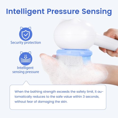 Oh,XIYU. Electric Back Scrubber for Shower Body Brush, Waterproof Shower Body Scrubber for Cleansing, Massaging, Rechargeable Bath Brush for Kids & Adults with 2 Heads & 3 Speed Modes, Milk White XY0
