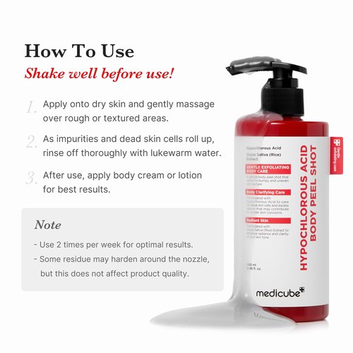 medicube Body Peel Shot with Hypochlorous Acid | Gentle Body Exfoliating Serum for Dead Skin Cells, Rough Patches & Uneven Texture | Rice Extract, Panthenol for Hydrating & Smoothing Care | 9.46 fl.oz