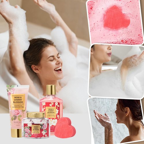 Valentines Day Gifts for Women - 9 Pcs Rose Bath and Body Gift Basket Set for Women, Spa Gift Set with Shower Gel | Pampering Gift for Christmas, Birthday, Mothers Day Gifts for Mom, Gift Sets for Her