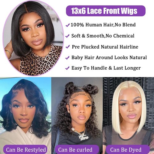 FATIAO Bob Wig Human Hair 13x6 Lace Front WigsHuman Hair Short Bob Wig Human Hair For Black Women180% Density10 Inch