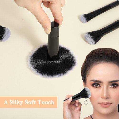 10 Pcs Travel Makeup Brush Set Mini Makeup Brushes Travel Size With Pack Portable Small Eyeshadow Eye Lipstick Foundation Brush Shadow Contour Blush Concealer (Black)