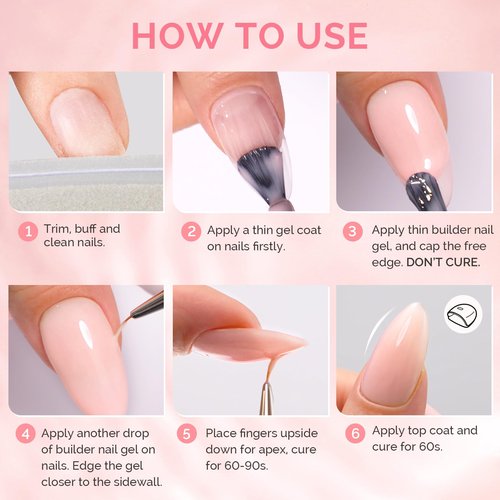 MelodySusie 2PCS 15ML Nude and Pink Builder Gel Set for Nails Thickening, Soak Off UV Extension Gel Rhinestone Glue in a Bottle for Nail Art Design Gift for Women DIY Manicure at Home
