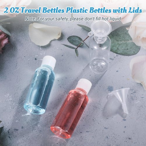 100 Pack 2 oz Plastic Empty Travel Bottles with Flip Cap 60ml Travel Size Containers Portable Leak Proof Clear Plastic Bottles Refillable Dispensing Bottles for Liquid Shampoo Lotion White