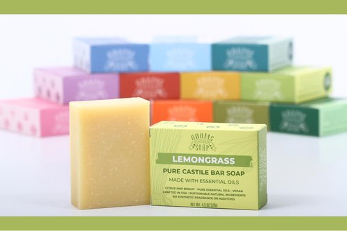 Adams Handmade Soap Lemongrass Pure Castile Bar Soap – 4.5 oz | Vegan, Cold Process, Essential Oils, 84% Organic, Fair Trade, No Additives, USA Made