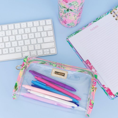 Lilly Pulitzer Clear Zipper Pouch, Cute Pencil Case for Adults, Travel Toiletry Bag, Small Pouch Bag for Supplies, Makeup or Toiletries (Via Amore Spritzer)