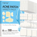 TKTK Pimple Patches for Face, 6 Sizes Hydrocolloid Acne Patch Variety, Large Acne Stickers for Cheeks, Forehead, Chin, Nose, Back Blemishes Zit Breakouts (4 Shapes 510 Count)