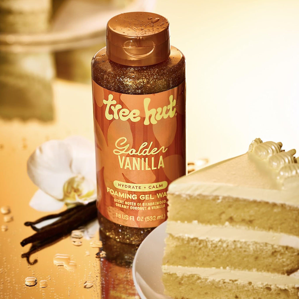 Tree Hut Golden Vanilla Foaming Gel Wash - Hydrating Body Cleanser with Shea Butter & Natural Oils | 18 oz