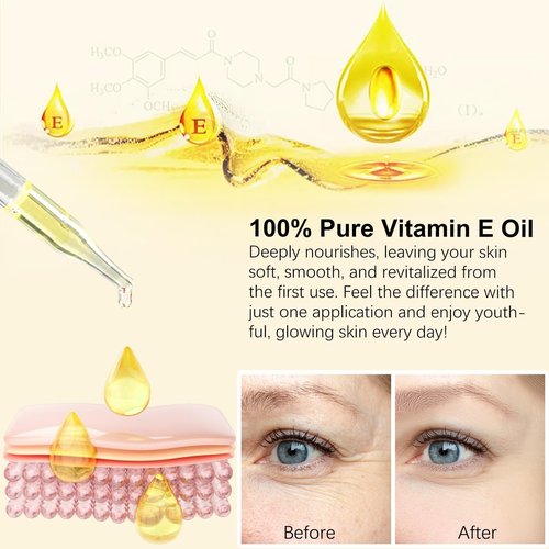 Liefiet Vitamin E Oil, Pure Vitamin E Oil for Skin, Scars, Nails and Scalp, Face and Body Moisturizer, Hydrating Dry Skin, Reduce Stretch Marks, Fine Lines & Wrinkles, 2Fl Oz (Pack of 2)