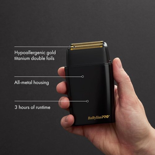 BaBylissPRO METALFX Double Foil Shaver - Portable Cordless Electric Razor for Face, Beard & Head