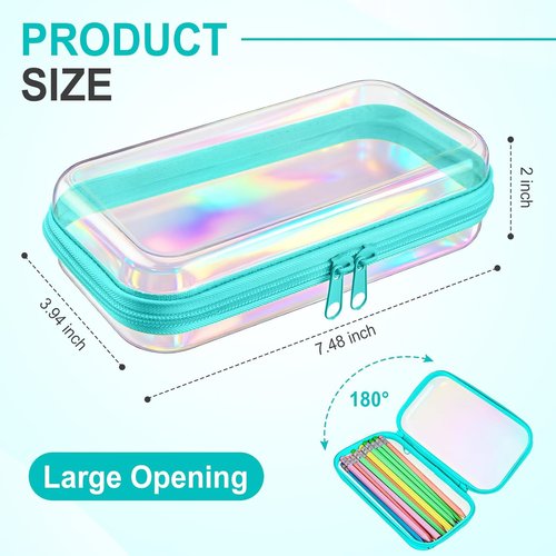 Hoolerry Clear Zipper Makeup Bags - 4 Pcs Transparent Storage Pouches for Cosmetics & Snacks | 7.5 x 3.9 x 2 in, Blue Laser