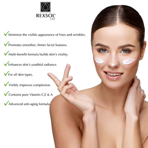 REXSOL Retinol + Vitamin C Anti-Aging Cream | Effective Night Face Care & Dark Spot Remover | Anti-Aging Neck Cream & Wrinkle Cream That Truly Works | Infused with Vitamin E, A - 2 OZ
