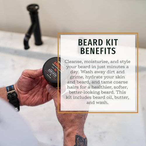 Live Bearded 3-Step Beard Grooming Kit - Wash, Oil and Butter - Made in the USA - All-Natural Ingredients with Shea, Jojoba - Growth Support | Executive Scent - Cedar, Vanilla