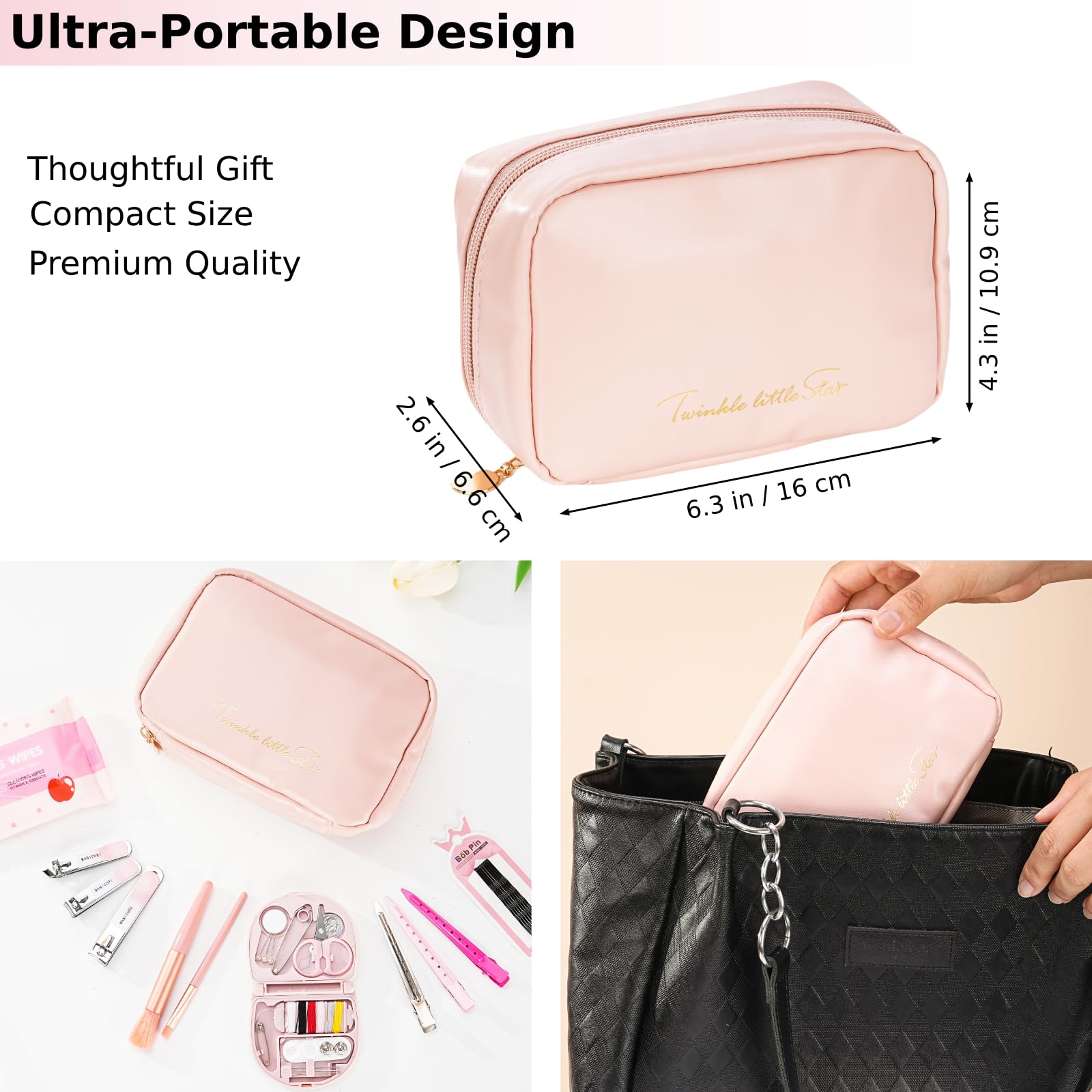 Wedding Day Emergency Kit for Bride, 39 Pc Essential Items for Brides Daily Use Women Wedding Gift, Travel Kit Personal Care Survival Set with Bride Makeup Bag - Wedding Emergency Kit Supplies (Pink)