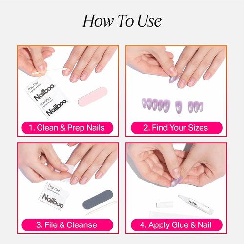 Nailboo Press On Nails - Salon-Quality Reusable Fake Nails with Strong Hold Glue | Baby Blue Set