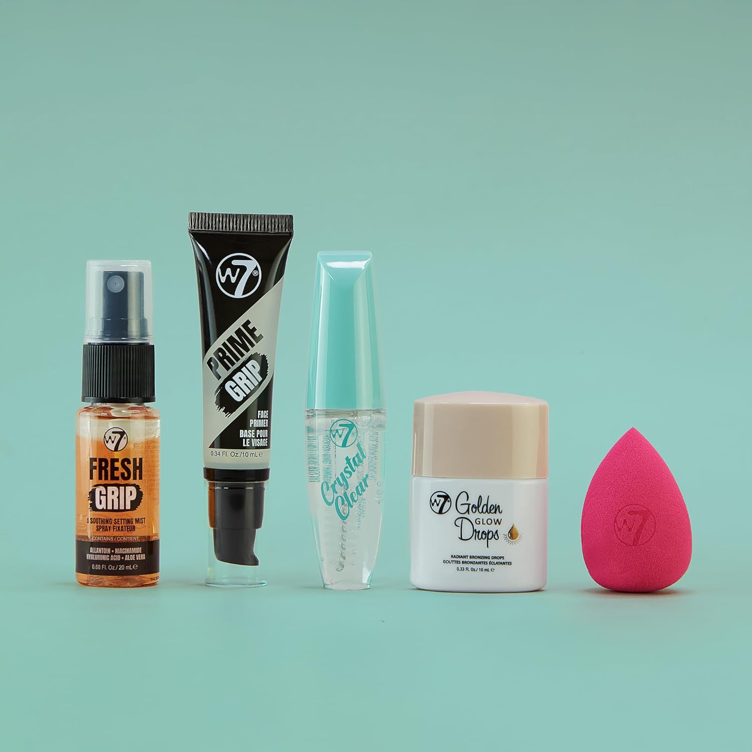 W7 On The Go Essentials Set - Mini Makeup Must-Haves with Primer, Setting Spray & Mascara | Travel-Friendly Size
