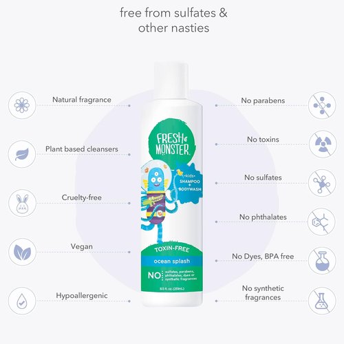 Fresh Monster 2-in-1 Kids Shampoo & Body Wash - Ocean Splash, 8.5oz, Toxin-Free & Hypoallergenic