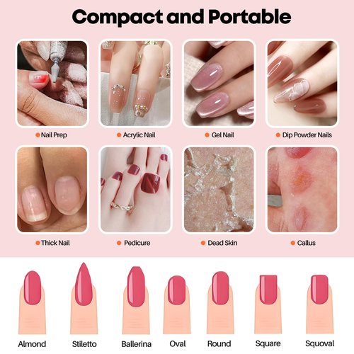 Droyek Electric Nail Drill Portable Nail Drill Professional 30000 RPM 13 Salon Quality Drill bits 50 Sanding Bands Portable & Low Noise for Acrylic Nails Gel Polishing Removing Bits Kit for Home Use
