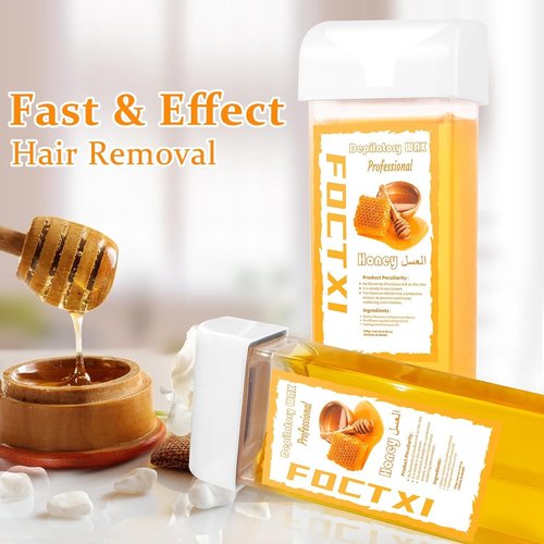 FOCTXI Wax Roller Kit Ｗax Cartridge, Roll On Wax for Hair Removal, Roll on Ｗax, 4 Honey Hair Removal Ｗax Cartridge and 10 Pack Cleaning Oil Wipes for Women