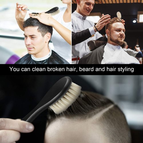 4 Pieces Barber Fade Brush Set with Natural Fiber Wooden Handle - Beard Styling Brush, Neck Duster, and Cleaning Brush for Men's Grooming