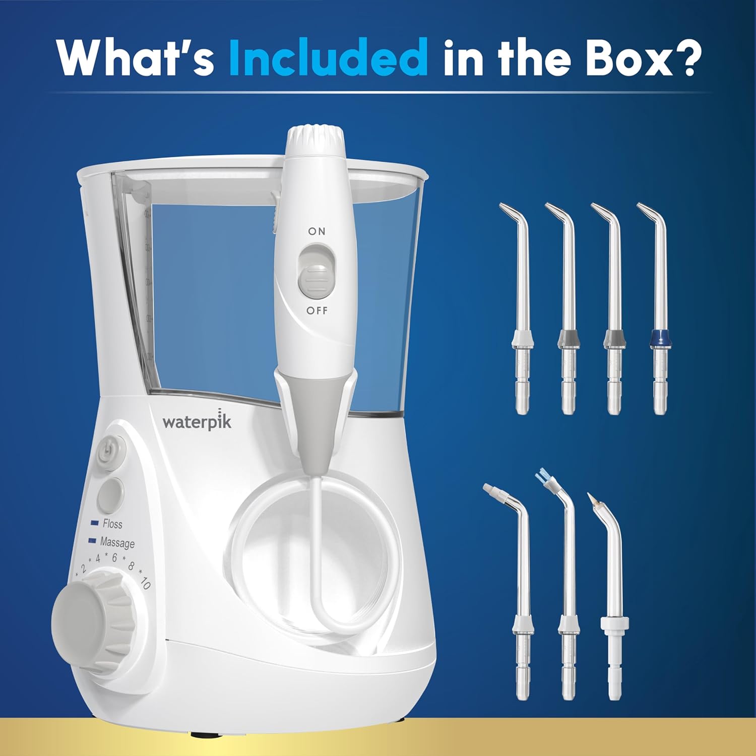 Waterpik Aquarius Water Flosser - Electric Dental Care Device with 10 Settings & 7 Tips - ADA Accepted, White WP-660
