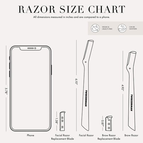 Tweezerman Eyebrow Razor and Mini Tweezer Set with 3 Replacement Blades and Safety Cap (Stainless Steel)