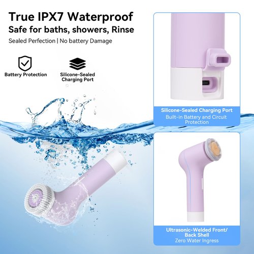 PURTIF Electric Facial Cleansing Brush,Rechargeable Silicone Face Scrubber exfoliator,3 Speeds,Waterproof, Exfoliating & Massage,for Women Men Skincare, Romantic lavender Birthday Valentine's Day gift