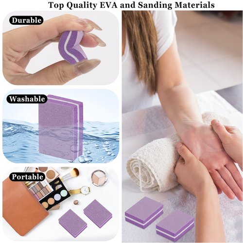 102pcs Toe Separators Set - Premium Pedicure Tool Super Soft Pedicure Toe Separator- Mini Nail Buffer Block File 80/100 Grit 2 Sided, Purple