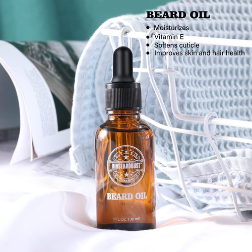 Rinse & Robust Beard Kit for Men, Christmas Gifts for Him, Beard Care & Grooming Travel Set, Beard Oil & Balm Gift Set with Toiletry Bag, Holiday Stocking Stuffers for Dad Husband Boyfriend