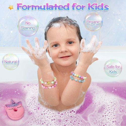 Unicorn Bath Bombs for Kids with Surprise Inside, 6 Pcs Organic Natural Bubble Bath Bombs for Girls,Christmas Birthday Gift for 3 4 5 6 7 8 Year Old Girl,Princess Bath Bomb Kit with Beautiful Toys