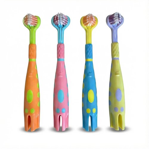 Lnncdsc Toddler Toothbrush 4 Pack, Ultra Soft Bristles Kids Toothbrush for Ages 3-12 Years, 3-Sided Design with Tongue Scraper, Non-Slip Handle,Colorful Oral Care Set for Boys & Girls. (4)