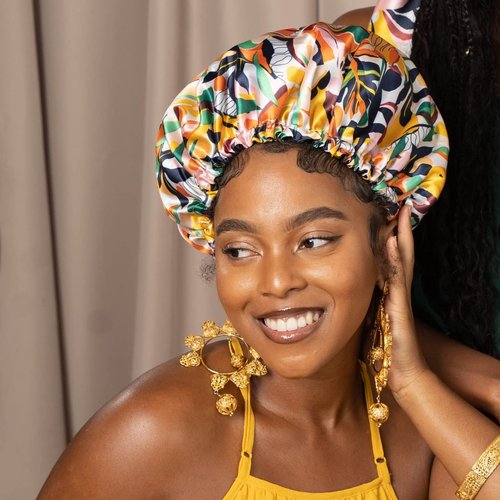 Glow By Daye Satin Bonnet, Double-Layered and Adjustable Satin Sleep Cap, Extra Large, Reversible, Empress of The Sun