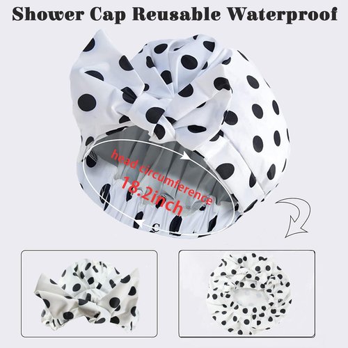 Luxury Shower Cap for Women, Shower Caps for Women Reusable Waterproof, Hair Cap for Shower, Large Adjustable Bowknot Bath Cap for Long Hair Braids