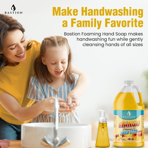Bastion Antibacterial Hand Soap - Mango Foaming Wash - 1/2 Gallon Bulk Refill Jug - Non-Toxic & Made in the USA
