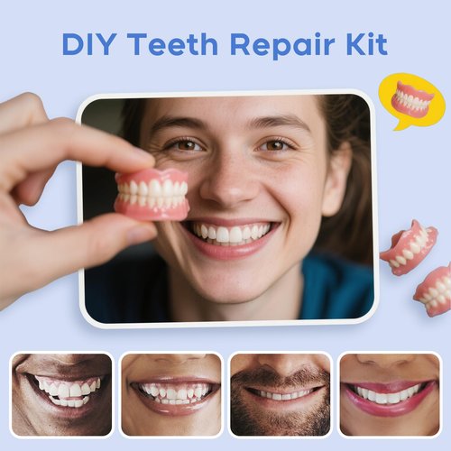 Denture Do it Yourself Full Set of Top and Bottom Fake Teeth, for Improve Smile, DIY Kit Easy and Convenient, Fake Teeth Repair Missing Teeth, Protect Your Teeth -0205