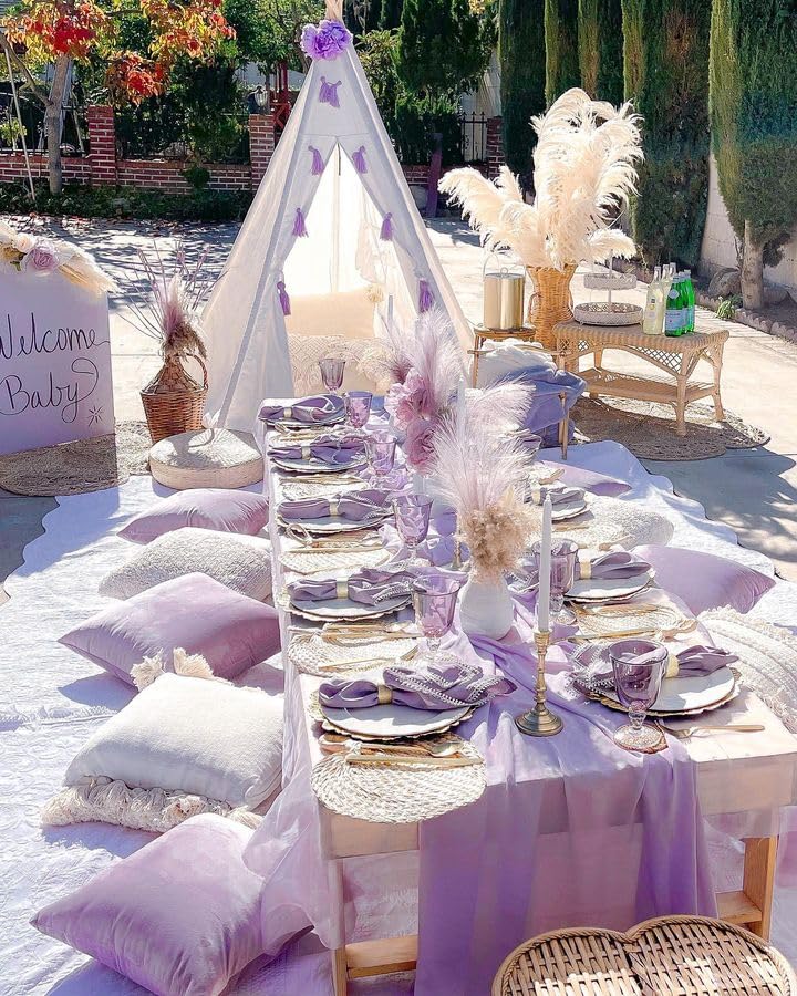 15pcs Light Purple Wedding Table Runners 27x120 Inch Sheer Gauze Fabric Set