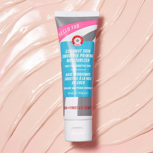 First Aid Beauty - Hello FAB: Coconut Skin Smoothie Priming Moisturizer, 2-in-1 Hydrating Moisturizer and Makeup Primer, Vegan Formula, Non-comedogenic, Safe for Sensitive Skin, 1.7 oz