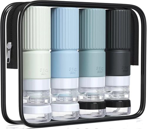 Tocelffe 18pes Travel Bottles for Toiletries,TSA Approved Silicone Travel Containers jar for Toiletries,Leak Proof 3oz Refillable Liqus Shampoo And Conditioner Travel Essentials toiletry Bottles