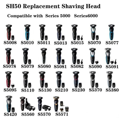 SH50 Replacement Blade Heads for Philipss Norelcos Series 5000 Electric Shavers Blades Head for AquaTouch(S5xxx) PowerTouch(PT8xx PT7xx) and AquaTouch(AT8xx AT7xx) (6 PACK)