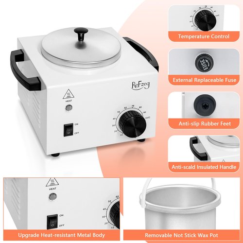 Professional Wax Warmer Single Pot Waxing Kit for Painless Hair Removal, Women Men Portable Wax Heater Machine with Adjustable Temperature Set, 50pcs Sticks, 20pcs Protective Collars