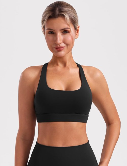 POSHDIVAH Women's Mid-Impact Sports Bra - Removable Padding & Criss Cross Back for Yoga, Running & Gym