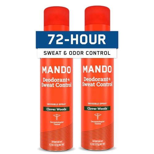 Mando 72 Hour Sweat & Odor Control Spray for Men - Invisible Antiperspirant Deodorant | Low Irritation Formula - 2 Pack - Clover Woods