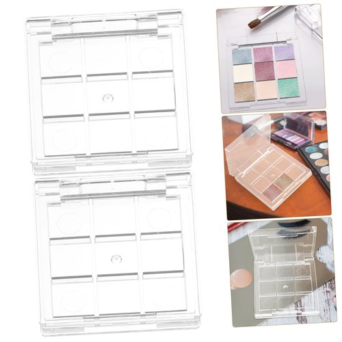 Ipetboom Empty Makeup Palette Depotting Cases - 2pcs 9-Grid Empty Clear Blush Lipstick Box - Portable Makeup Organizer Storage Cases Highlighters Sample Eye Shadow Bracket Travel