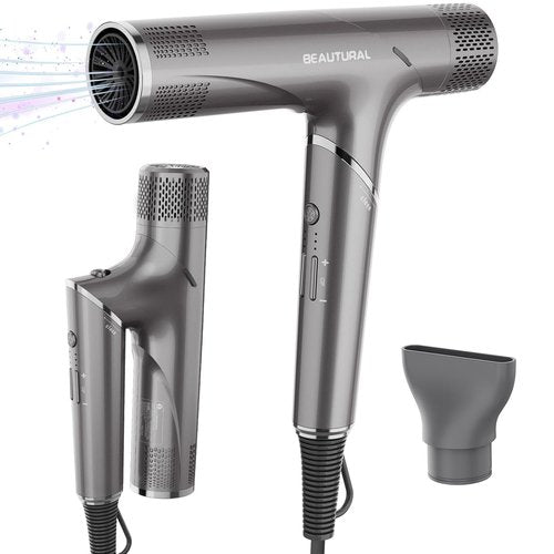 Beautural Hair Dryer - 1600W High-Speed Foldable Travel Blow Dryer | Fast Drying & Frizz Control, Gray