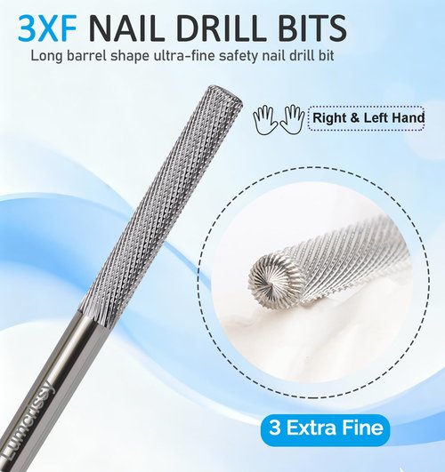 Lumcrissy 3Pcs Nail Drill Bits Set, 3/32'' YG6X Carbide Tungsten Bits, 5 in 1 Cross Cut, Safety Round Top & Cone Bits, Two Way Rotation, for Acrylic Gel Dip Powder Nails,Pedicure Cuticle Gel Remover