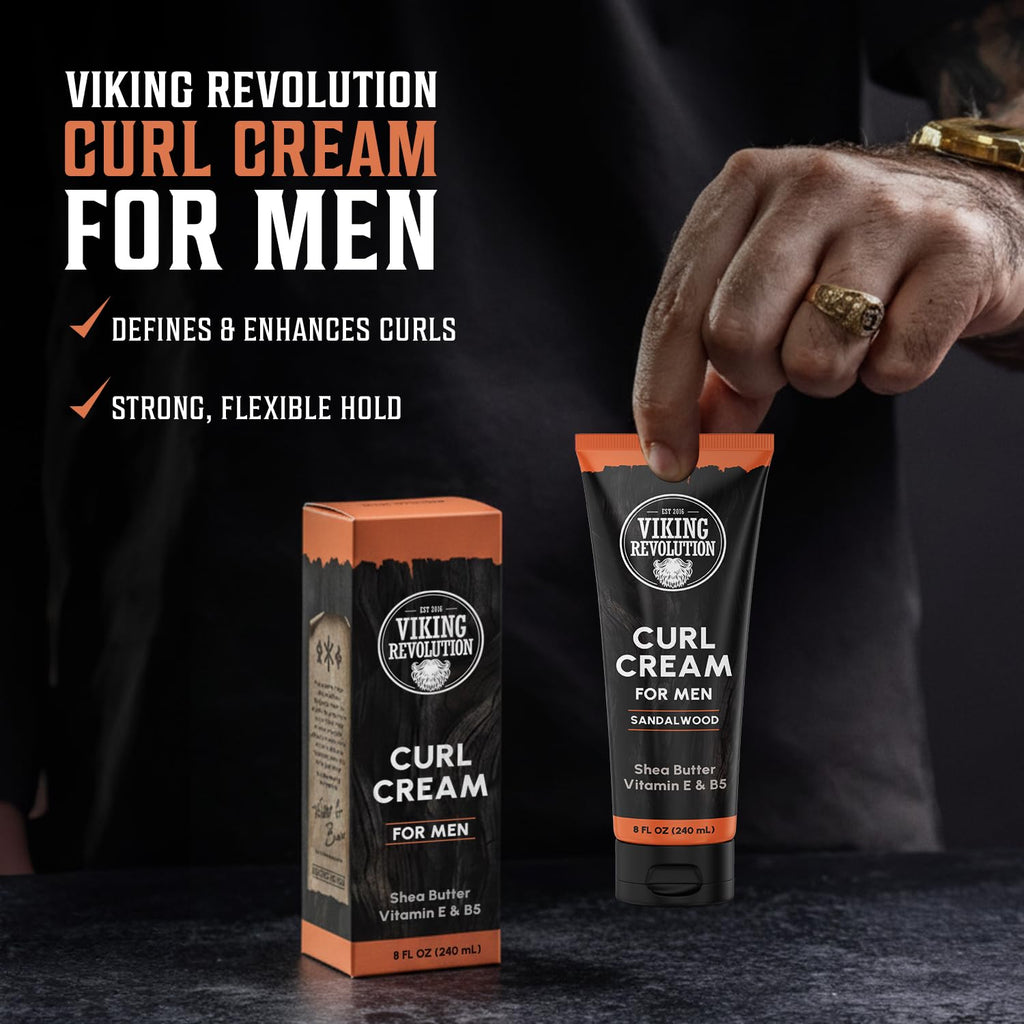 Viking Revolution Hair Curl Cream - Sandalwood Styling Cream with Vitamin E & B5 for Curly Hair (8 fl oz)