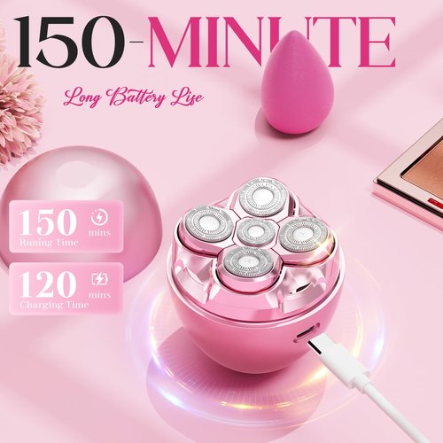 Electric Shaver for Women, 5D Floating Rotary Razor Hair Remover, Wet/Dry Face & Body Shaver for Arms, Legs and Underarms, Portable Travel Shaving Gift for Her Pink