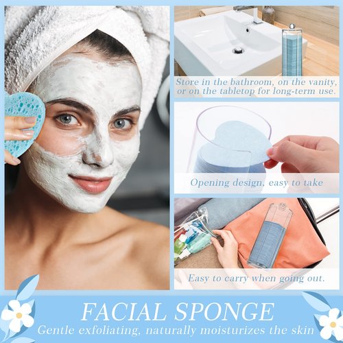 Sieral 120 Pcs Compressed Facial Sponges with Container Disposable Face Sponge Pads for Washing Face Cleansing Exfoliating Esthetician Makeup Removal(Heart,Light Blue)