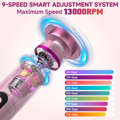 Electric Foot Nail File Cordless, 2 in 1 Wireless Dermave Electric Foot Callus Remover, Adjustable 9 Speed Rechargeable Pedicure Foot Filer Tool w/Sandpaper Discs & Nail Drill Bits,Digital Display