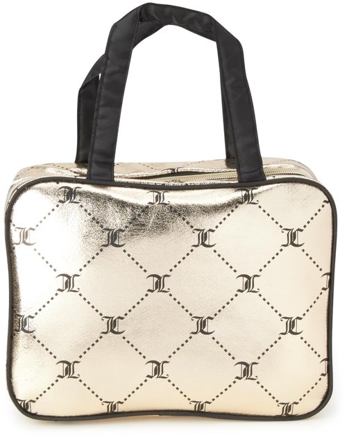 Juicy Couture Gold Black Makeup Bag Cosmetics Organizer Travel Essentials Weekender Shiny Logo